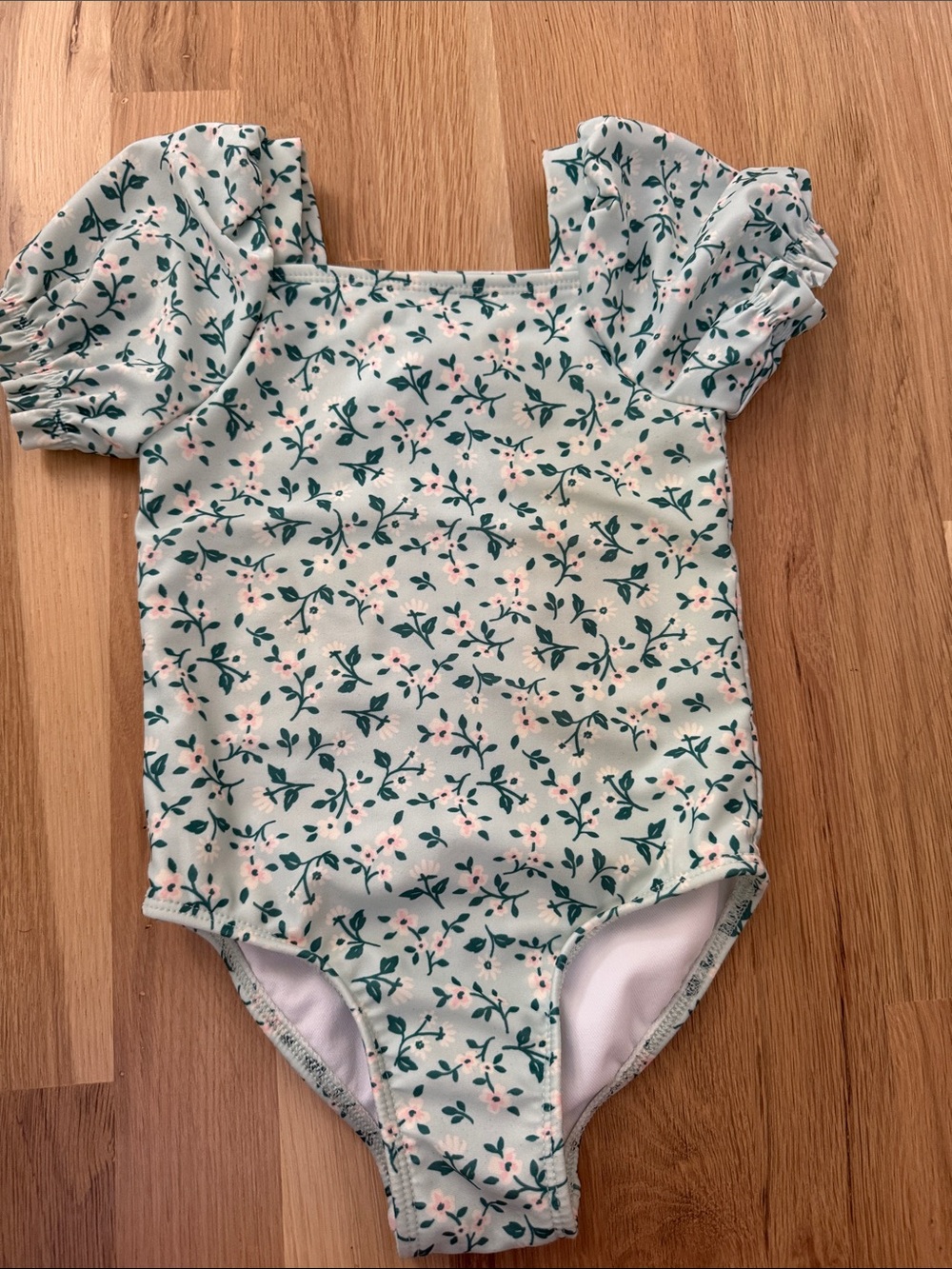 Cat & Jack Floral Puff-Sleeve One-Piece Swimsuit - Mint/Green/Pink